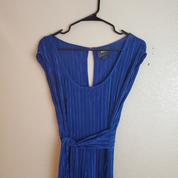 Maeve Anthropologie Blue Sleeveless Velvet Wide Leg Pleated Jumpsuit Pantsuit - Picture 7 of 9